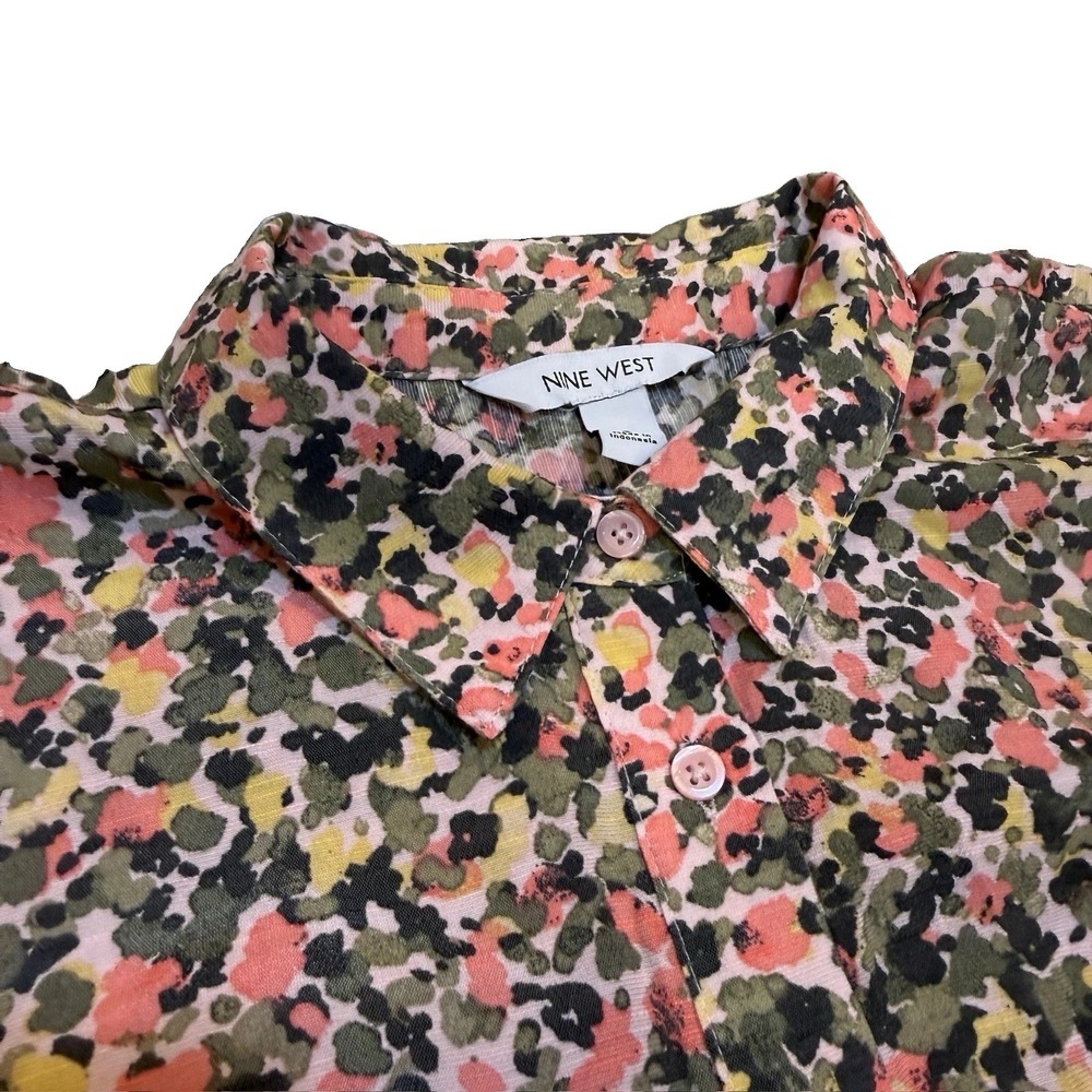 Nine West Tie Front Floral  Blouse Top Shirt Small Cap Sleeves